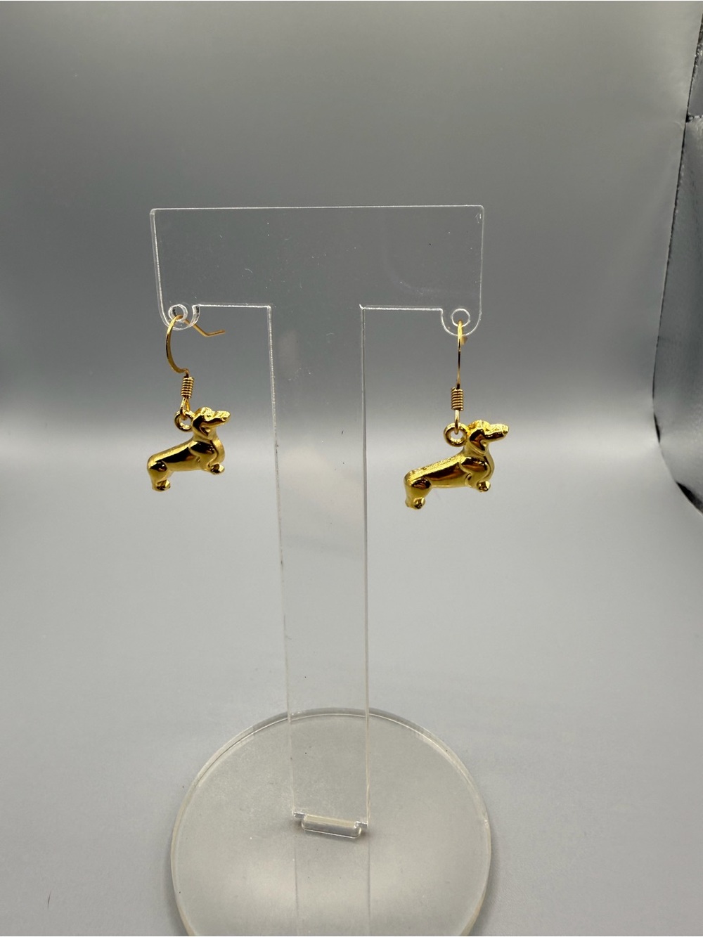 Gold Dachshund Dog Dangle Earrings - Handmade #E0438C